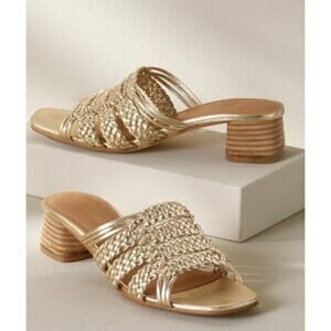 Salt + Umber Womens Riviera Braided Slide Heel Sandals EU 39 US 8 Gold EUC